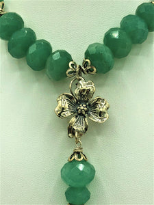 Jade & Silver Dogwood Pendant Necklace