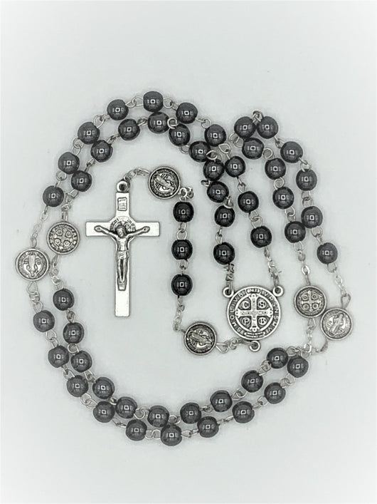 Rosary - Saint Benedict Hematite